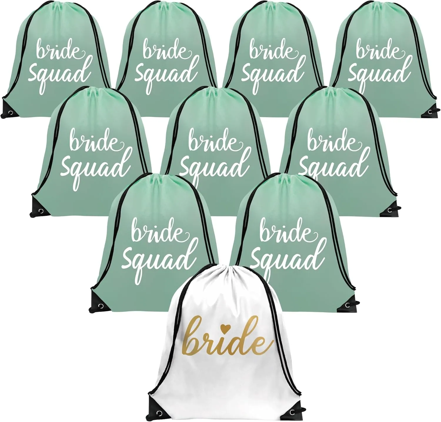PartyGifts&beyond Bridesmaid Gift Drawstring Bags 10Packs Bride Squad Gift Bags for Bachelorette Party Bridal Drawstring Bags for Wedding Gifts(Sage Green)