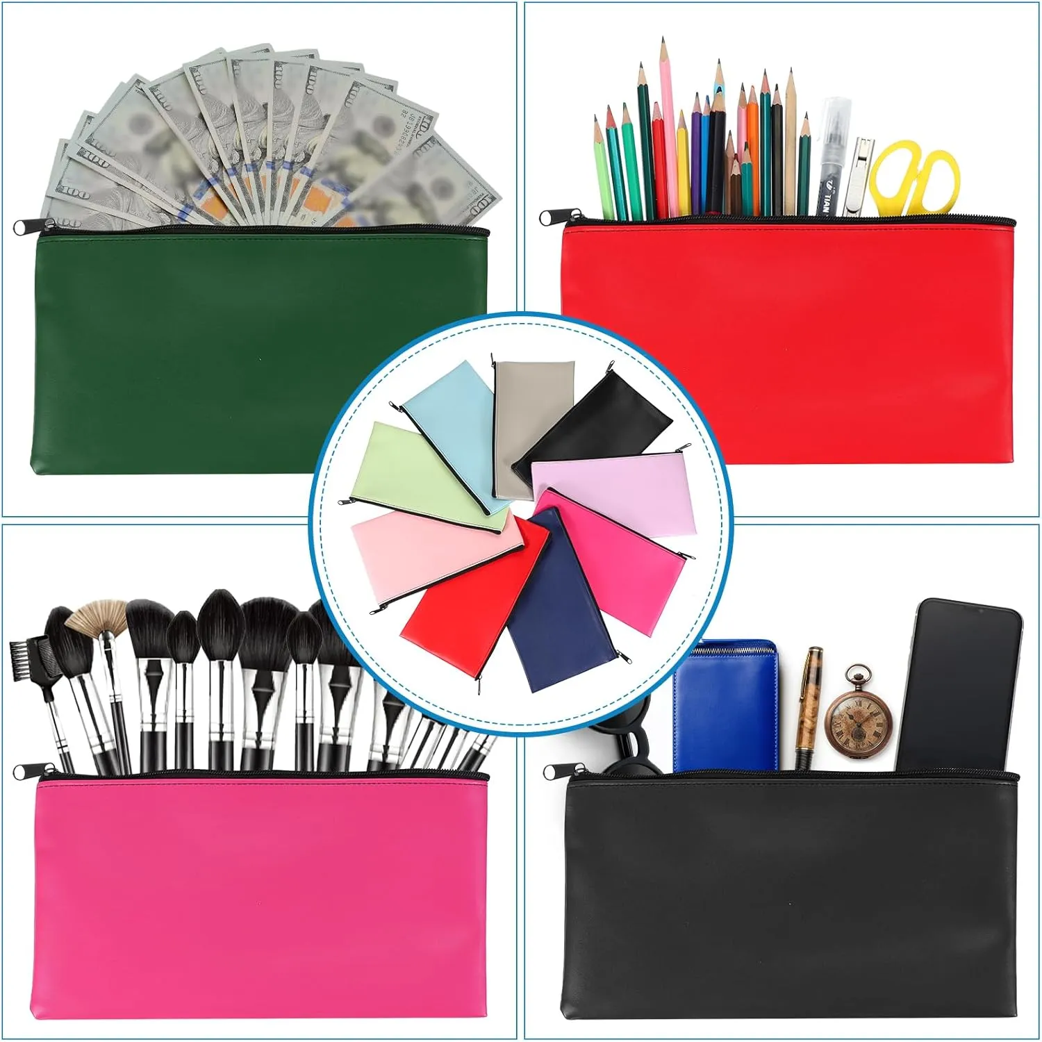 PATIKIL 11"x 6" Bank Deposit Bag, 3Pcs Money Bag Bank Bag Security Money Pouch Receipt Holder for Tickets Coin Makeup Cosmetics Bills, Bright Pink