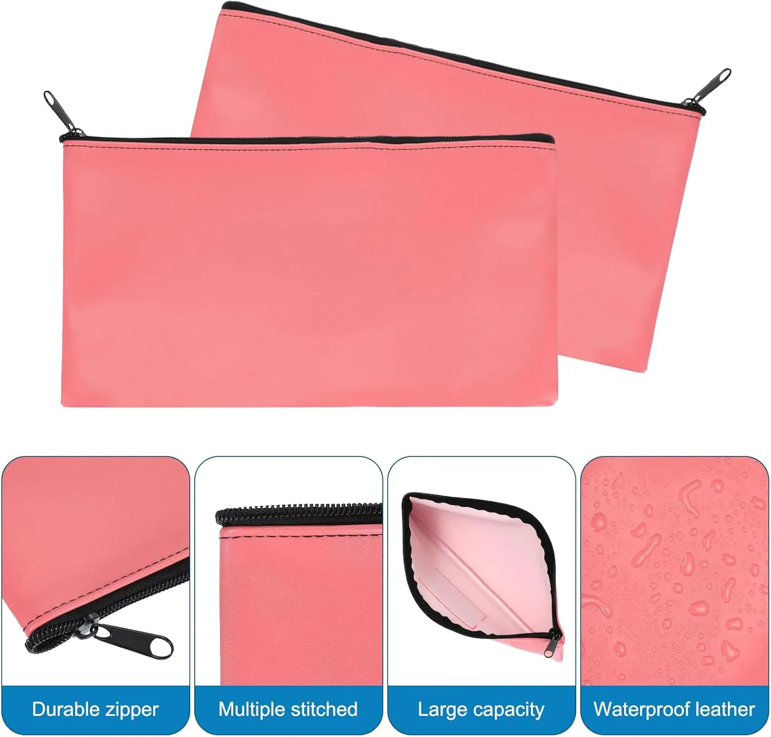 PATIKIL 11"x 6" Bank Deposit Bag, 3Pcs Money Bag Bank Bag Security Money Pouch Receipt Holder for Tickets Coin Makeup Cosmetics Bills, Bright Pink