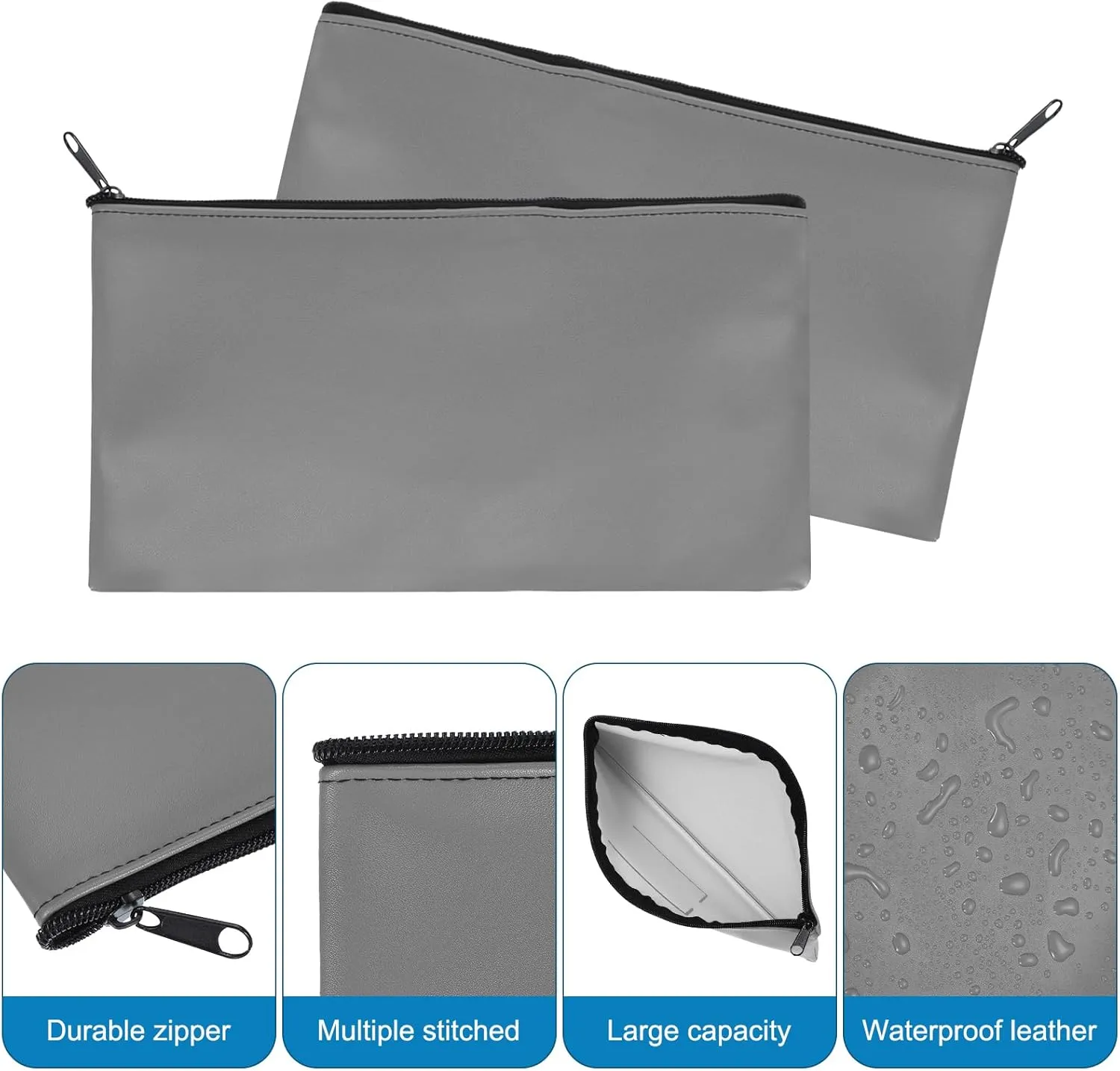 PATIKIL 11"x 6" Bank Deposit Bag, 8Pcs Money Bag Bank Bag Security Money Pouch Receipt Holder for Tickets Coin Makeup Cosmetics Bills, Gray