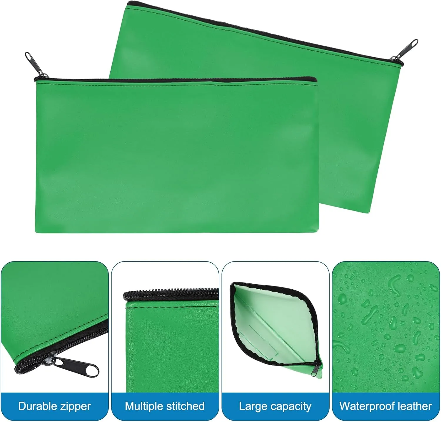 PATIKIL 11"x 6" Bank Deposit Bag, 8Pcs Money Bag Bank Bag Security Money Pouch Receipt Holder for Tickets Coin Makeup Cosmetics Bills, Green