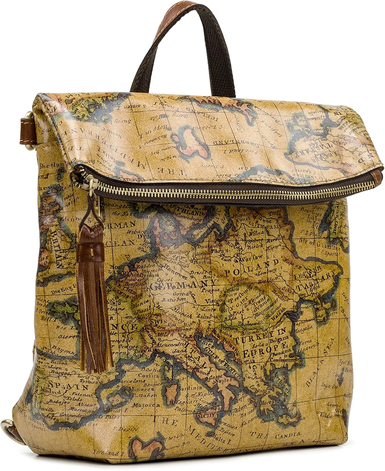 Patricia Nash Luzille 100% Full Grain Leather Backpack for Women - Convertible Backpack Tote - Genuine Leather BackPack Purse/Crossbody, Euro Map O/S