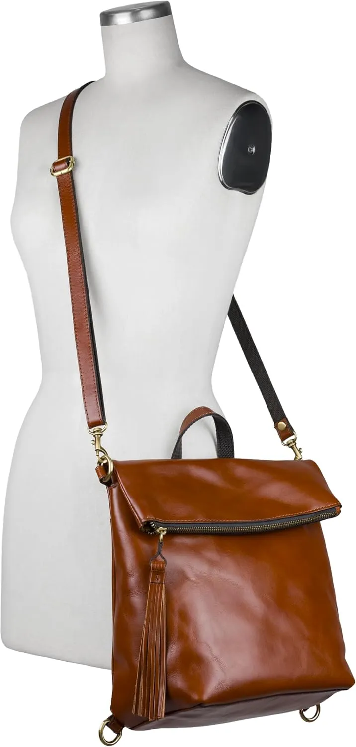 Patricia Nash Luzille 100% Full Grain Leather Backpack for Women - Convertible Backpack Tote - Genuine Leather BackPack Purse/Crossbody, Tan O/S