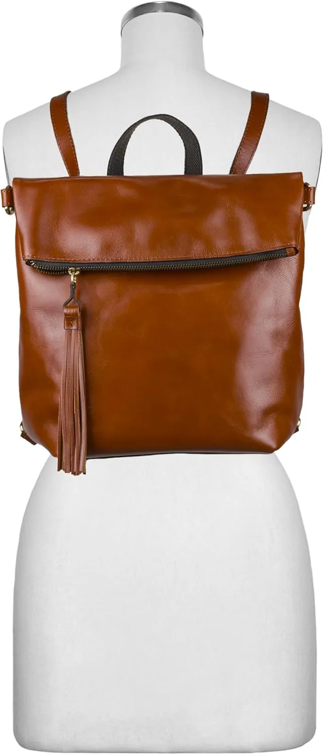 Patricia Nash Luzille 100% Full Grain Leather Backpack for Women - Convertible Backpack Tote - Genuine Leather BackPack Purse/Crossbody, Tan O/S