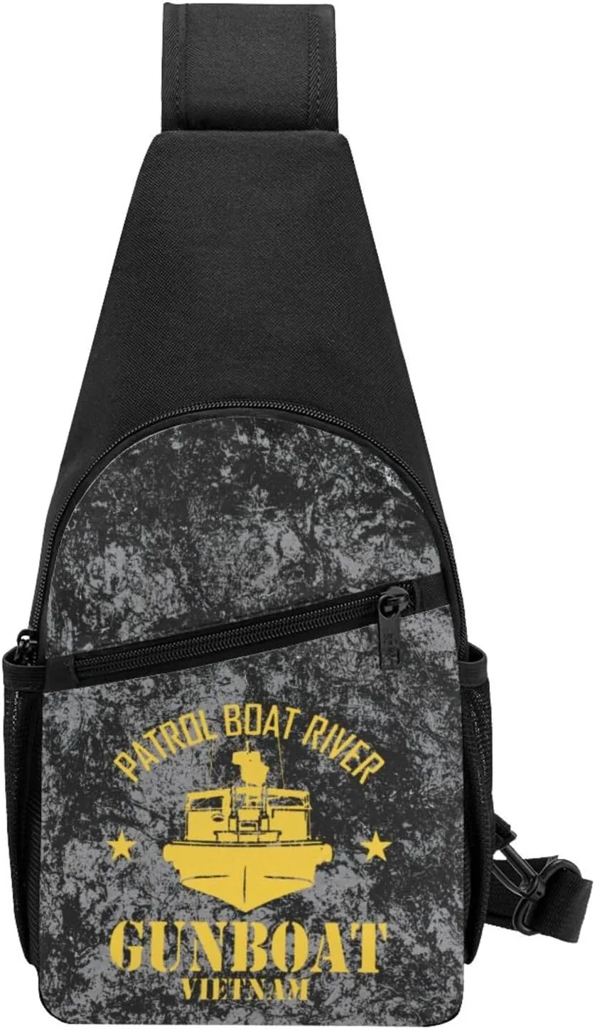 Patrol Boat River PBR - Gunboat Vietnam Sling Bag Crossbody Backpack Shoulder Casual Daypack Bags for Men