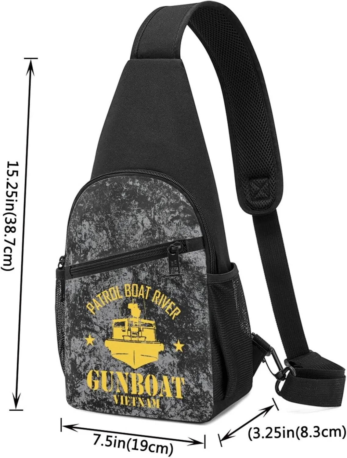 Patrol Boat River PBR - Gunboat Vietnam Sling Bag Crossbody Backpack Shoulder Casual Daypack Bags for Men