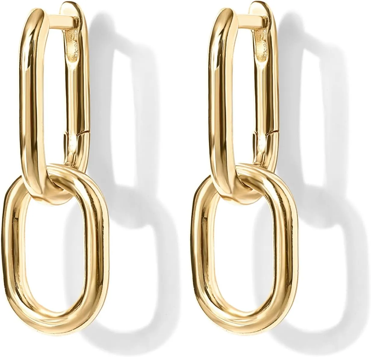 PAVOI 14K Gold Plated Convertible Paperclip Link Huggie Hoop Earrings for Women - Earscape Statement Jewelry - Trendy Cubic Zirconia Two-Toned Rope Drop Dangle Earrings