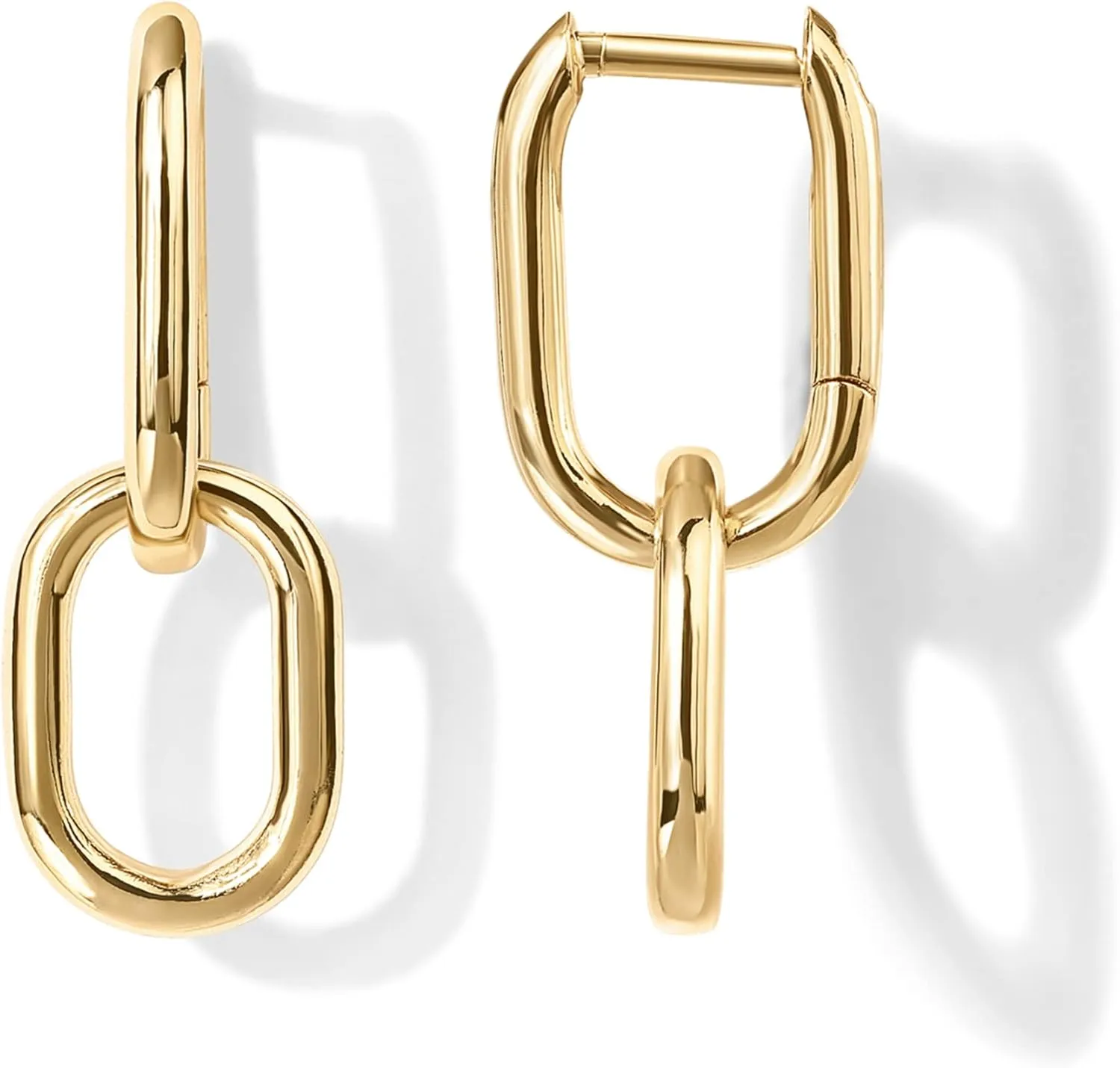 PAVOI 14K Gold Plated Convertible Paperclip Link Huggie Hoop Earrings for Women - Earscape Statement Jewelry - Trendy Cubic Zirconia Two-Toned Rope Drop Dangle Earrings