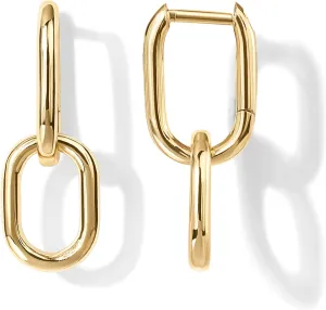 PAVOI 14K Gold Plated Convertible Paperclip Link Huggie Hoop Earrings for Women - Earscape Statement Jewelry - Trendy Cubic Zirconia Two-Toned Rope Drop Dangle Earrings