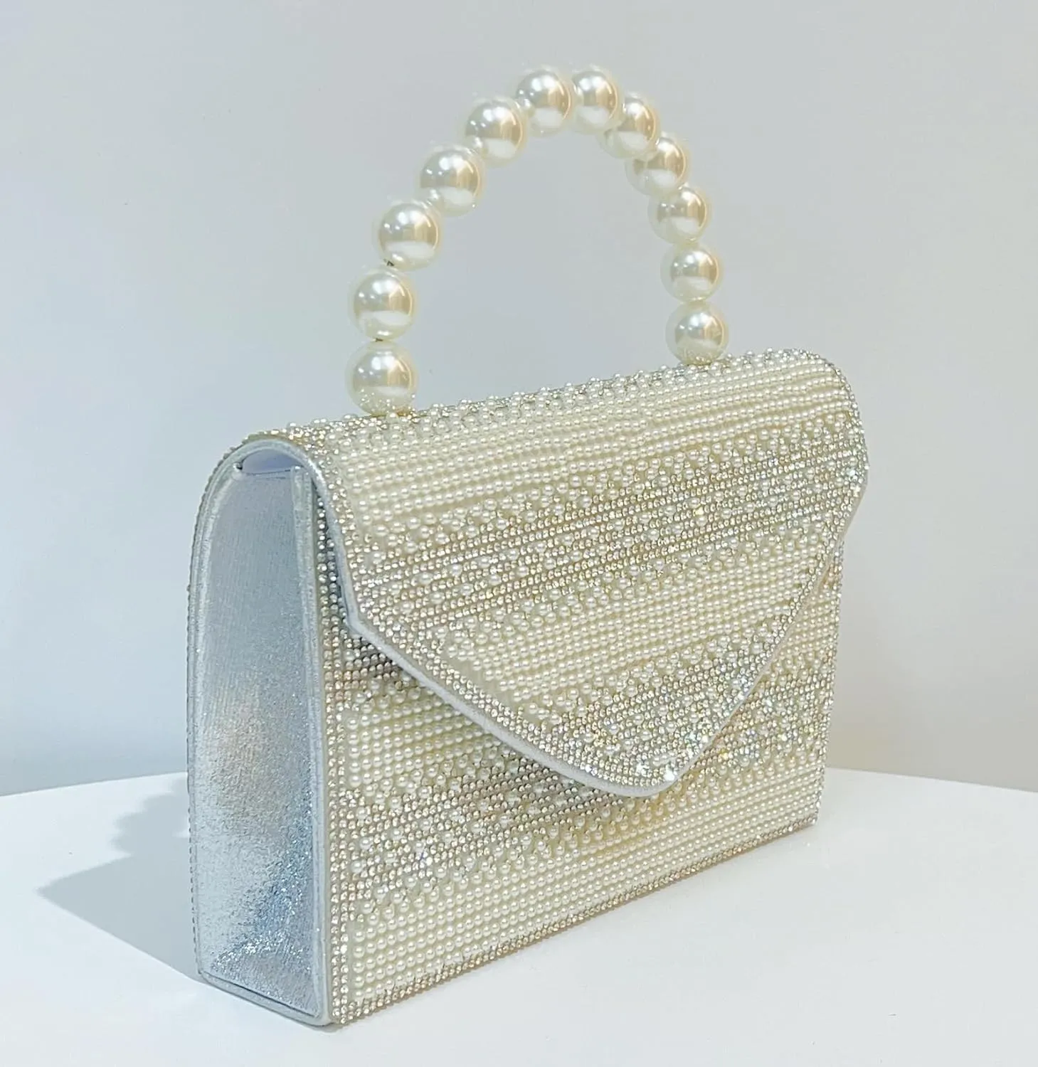 Pearl Clutch Purse for Women, Beaded Evening Handbag, Envelope Crossbody Shoulder Bag, Sparkly Top-handle Totes