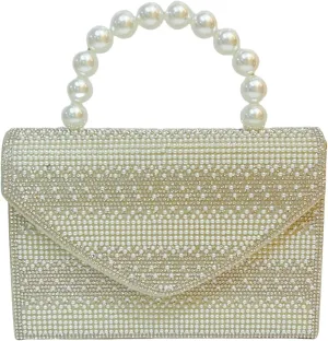 Pearl Clutch Purse for Women, Beaded Evening Handbag, Envelope Crossbody Shoulder Bag, Sparkly Top-handle Totes