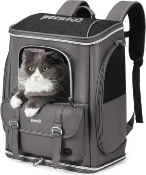 Pecute Cat Backpack Carrier,Anti-Gravity 30% Energy Saving, Dog Backpack with Waterproof PU Leather, Cat Carrier for Small Dog,Suitable for Climbing, Hiking, Traveling, Gray