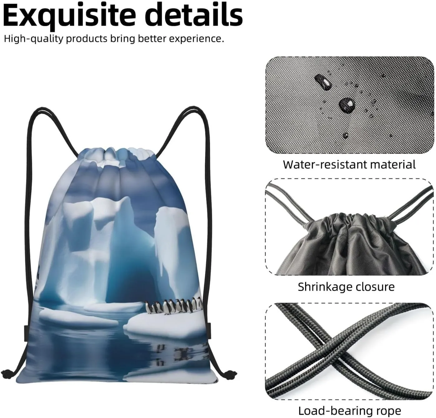 Penguins On The Iceberg Drawstring Bags â€“ Water-Resistant Sports Gym Sackpack,Gifts,Fitness Enthusiasts