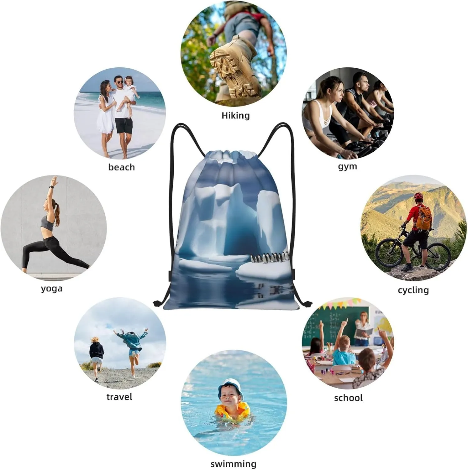 Penguins On The Iceberg Drawstring Bags â€“ Water-Resistant Sports Gym Sackpack,Gifts,Fitness Enthusiasts