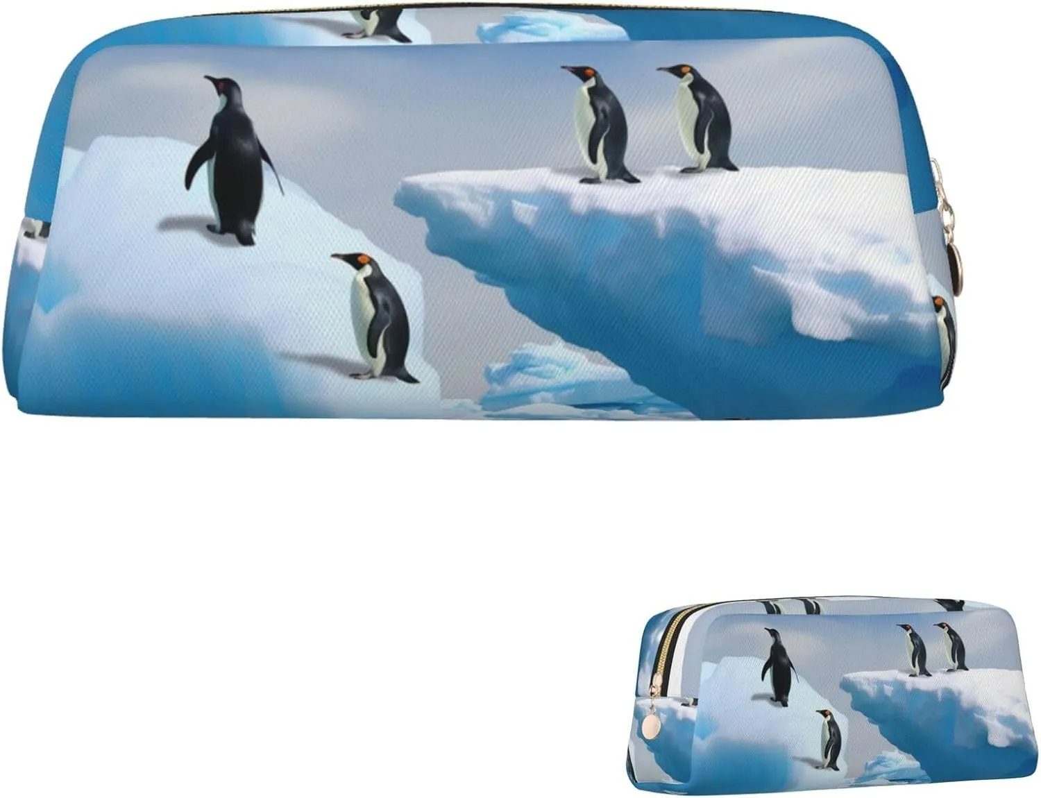 Penguins On The Iceberg Makeup Bag for Women Men Pencil Pouch Travel Small Cosmetic Bag Zippered Toiletry Bags Aesthetic Pen Bags Trendy Storage Bags Leather Coin Pouch Purse