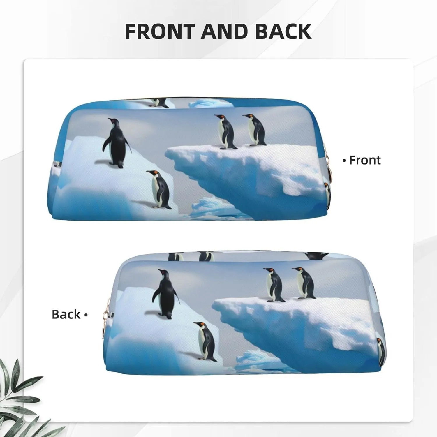 Penguins On The Iceberg Makeup Bag for Women Men Pencil Pouch Travel Small Cosmetic Bag Zippered Toiletry Bags Aesthetic Pen Bags Trendy Storage Bags Leather Coin Pouch Purse