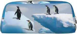 Penguins On The Iceberg Makeup Bag for Women Men Pencil Pouch Travel Small Cosmetic Bag Zippered Toiletry Bags Aesthetic Pen Bags Trendy Storage Bags Leather Coin Pouch Purse
