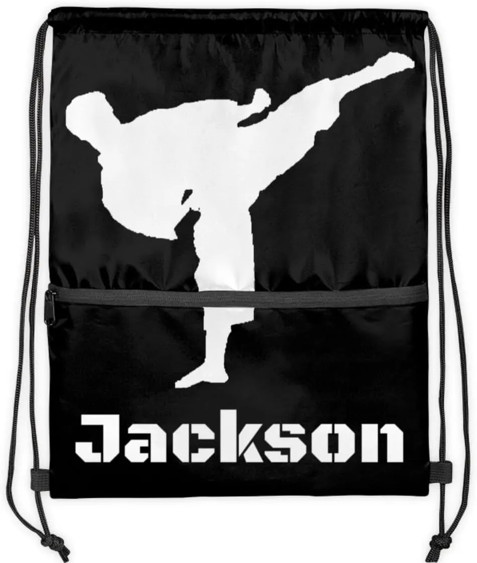 Personalized Martial Art Drawstring Bags Drawstring Backpack for Kids, Taekwondo Karate Drawstring Bags for Boys Girls Kicking