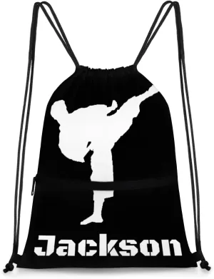 Personalized Martial Art Drawstring Bags Drawstring Backpack for Kids, Taekwondo Karate Drawstring Bags for Boys Girls Kicking