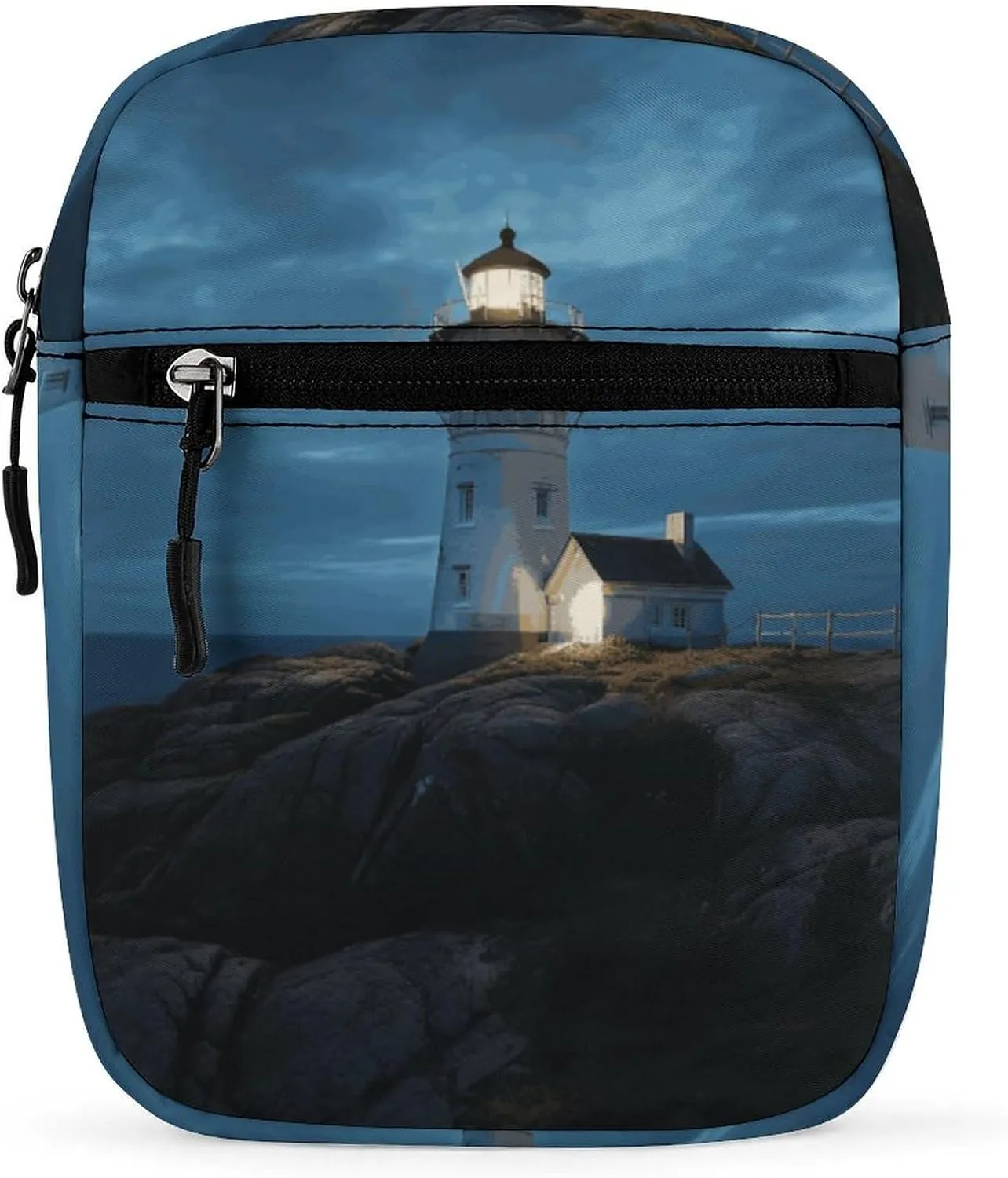 Personalized Small Crossbody Bag Water Resistant Messenger Bags Mini Lighthouse at Night Printing SlingBag For Men Women