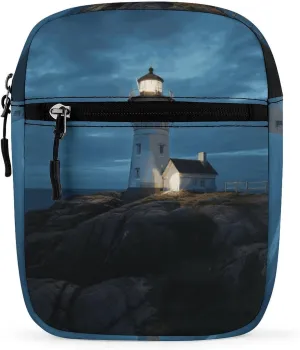 Personalized Small Crossbody Bag Water Resistant Messenger Bags Mini Lighthouse at Night Printing SlingBag For Men Women