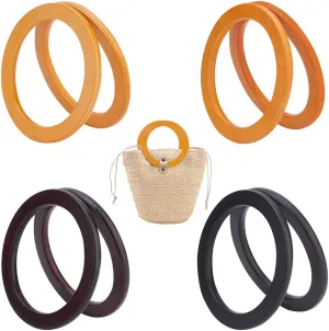 PH PandaHall 8Pcs 4 Colors Wooden Bag Handles - 5.31 inch Round Decorative Handles for Crochet, Straw & Beach Bags