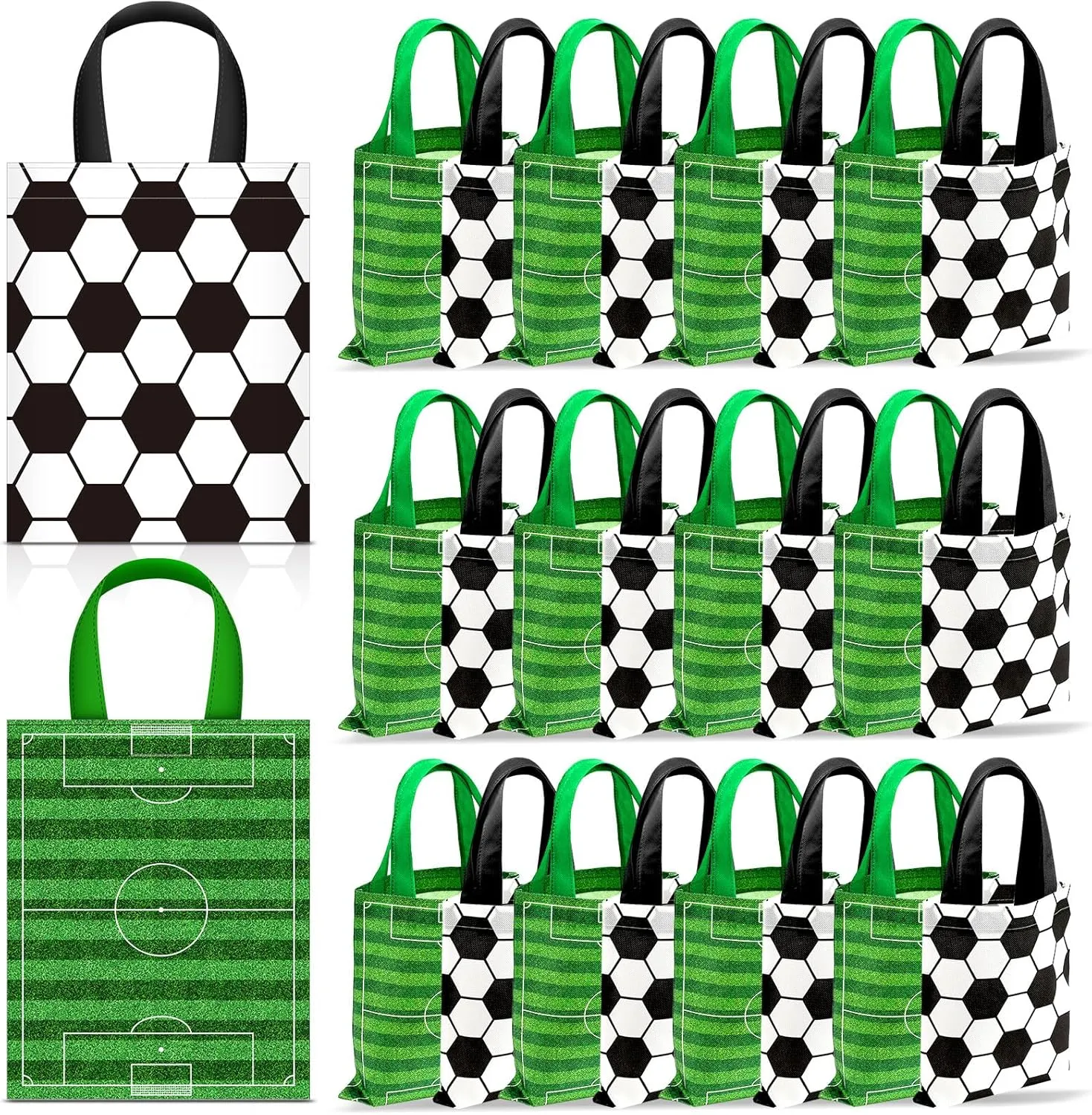 Photect 24 Pcs Soccer Party Favors Soccer Gift Bags with Handles Reusable Non-woven Candy Goodies Treat Tote Bags for Sport Ball Theme Birthday Shower Party Supplies Decorations, 7.87 x 9.84