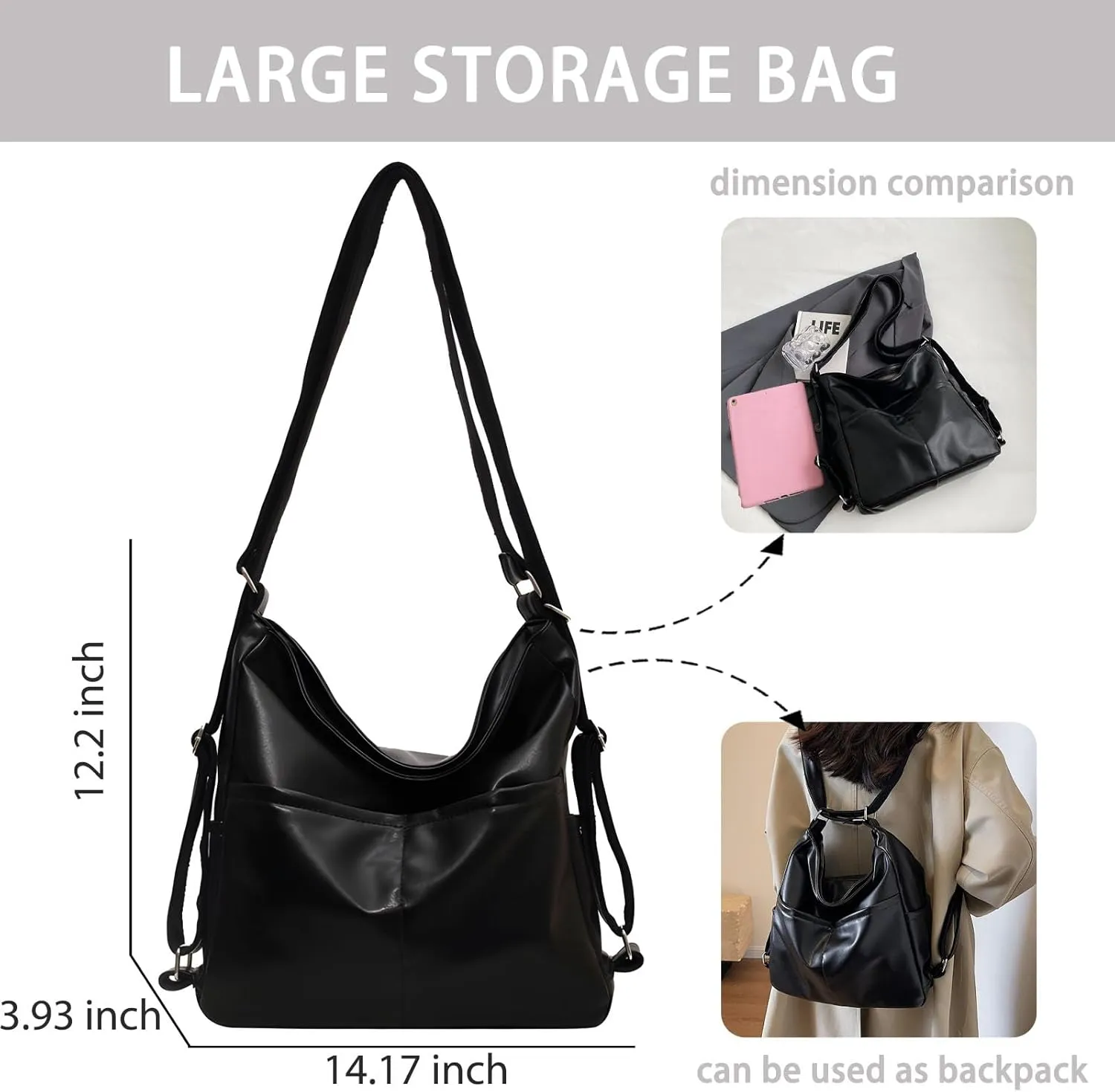PILCAVE Convertible Tote Bag Backpack Purse for Women Multi Pocket Tote Bag Handbags Crossbody Shoulder Bag