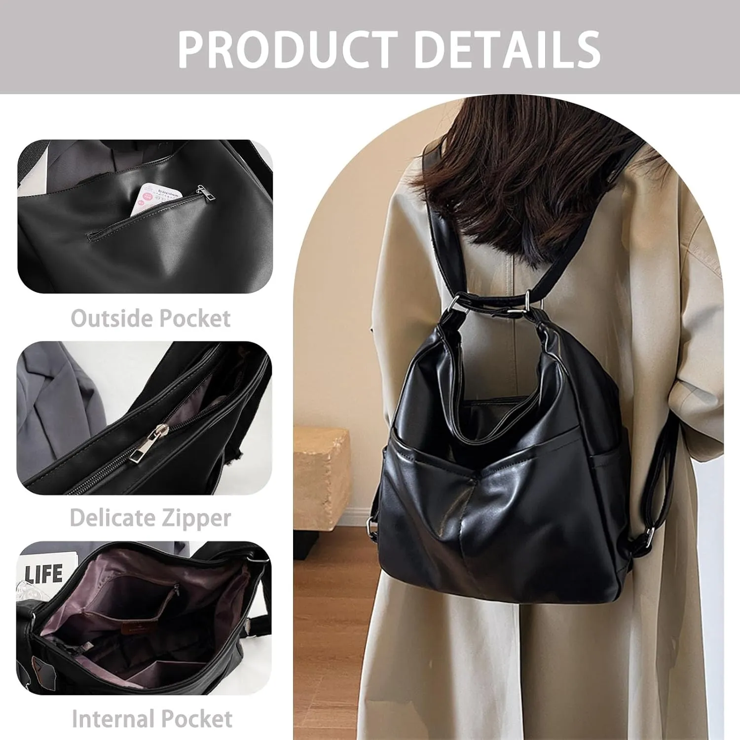 PILCAVE Convertible Tote Bag Backpack Purse for Women Multi Pocket Tote Bag Handbags Crossbody Shoulder Bag