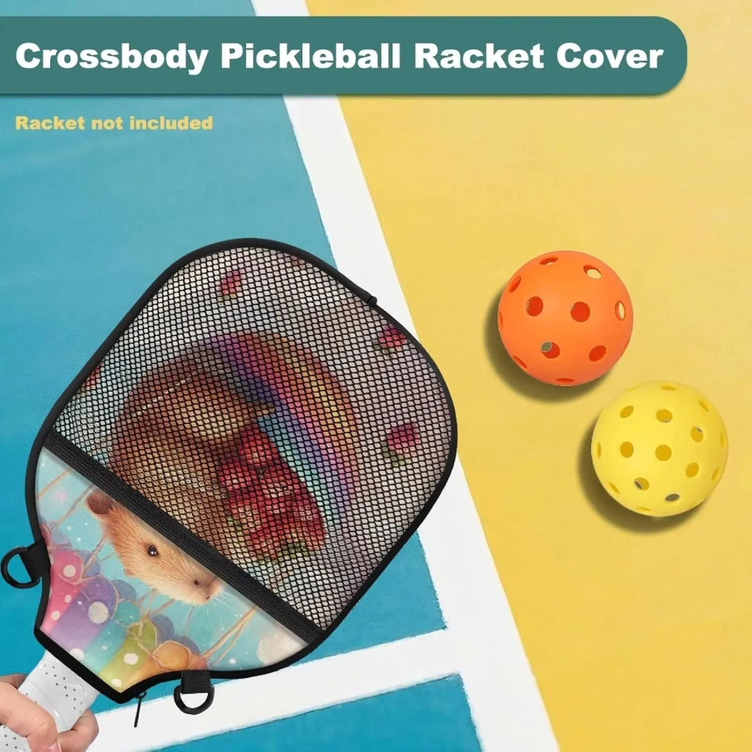 Pink Capybara Pickleball Carrier Lightweight Shoulder Bag Universal Racket Sleeve Mesh Pocket Storage for Outdoor
