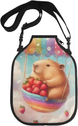 Pink Capybara Pickleball Carrier Lightweight Shoulder Bag Universal Racket Sleeve Mesh Pocket Storage for Outdoor