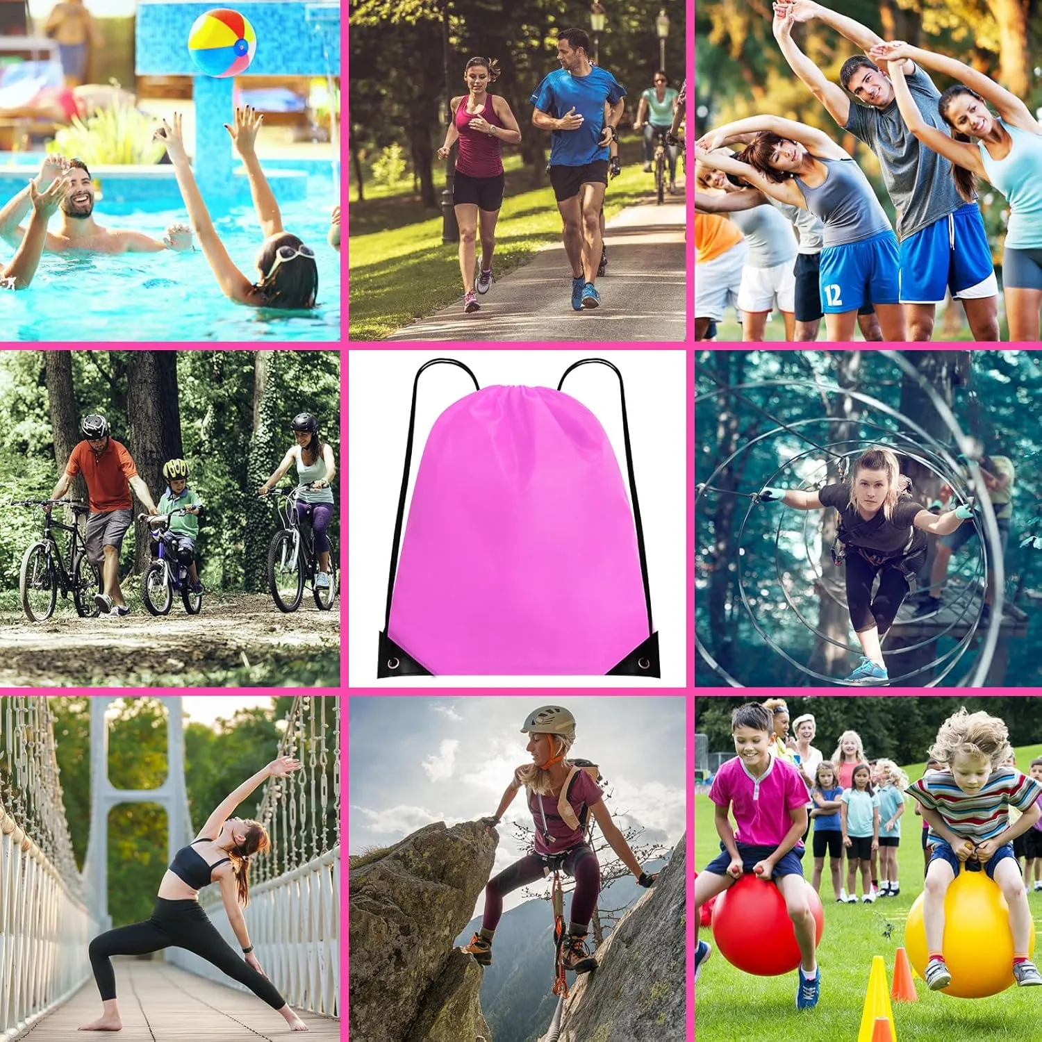 Pink Drawstring Backpacks Drawstring Bags Bulk Cinch Bag Gym Bag String Bags Draw String Bags Pack Sackpack for Women,Men (24pcs)