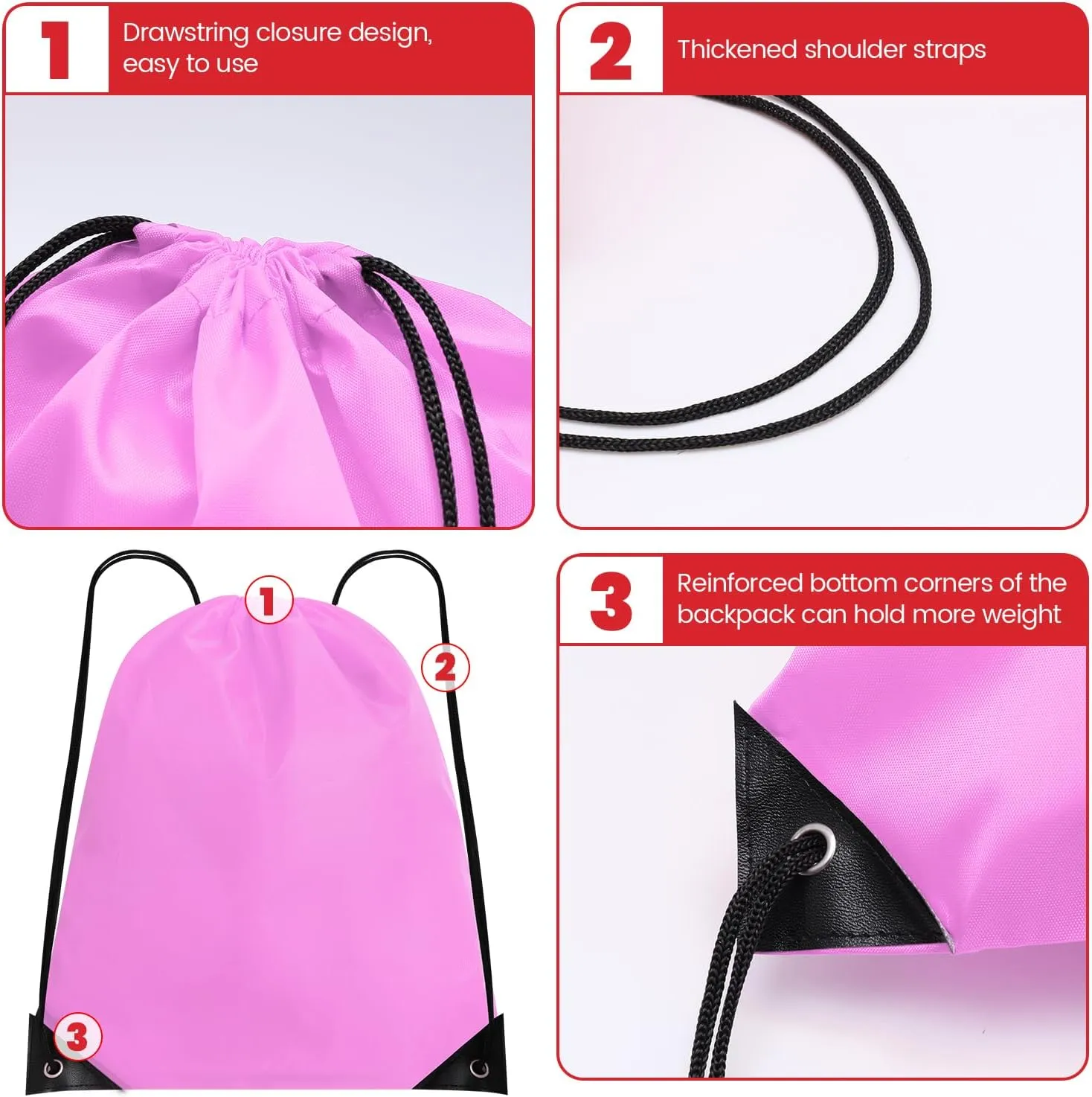 Pink Drawstring Backpacks Drawstring Bags Bulk Cinch Bag Gym Bag String Bags Draw String Bags Pack Sackpack for Women,Men (24pcs)