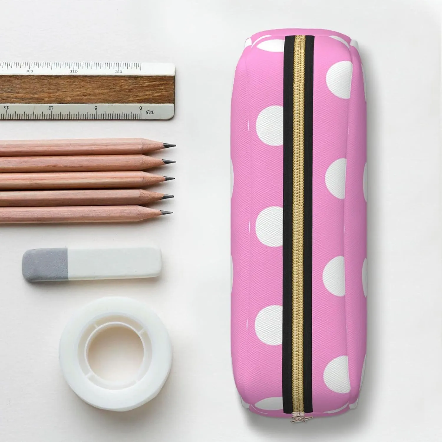 Pink Polka Dots Makeup Bag for Women Men Pencil Pouch Travel Small Cosmetic Bag Zippered Toiletry Bags Aesthetic Pen Bags Leather Coin Pouch Purse