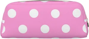 Pink Polka Dots Makeup Bag for Women Men Pencil Pouch Travel Small Cosmetic Bag Zippered Toiletry Bags Aesthetic Pen Bags Leather Coin Pouch Purse
