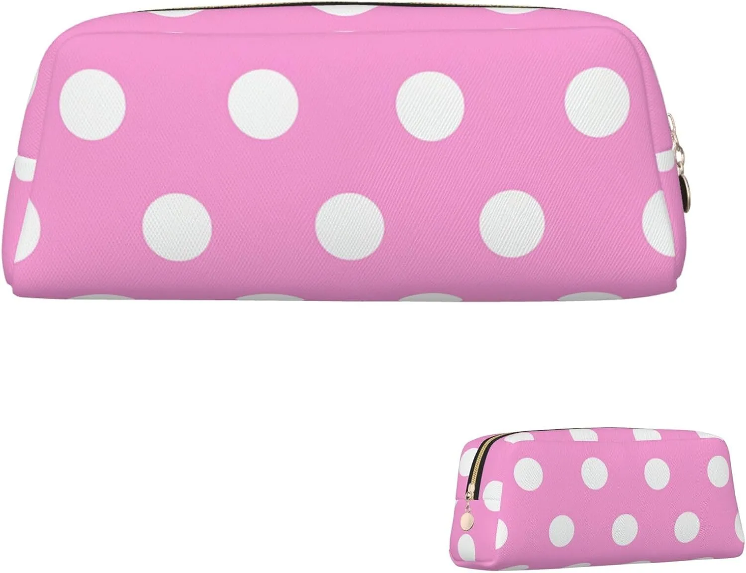 Pink Polka Dots Makeup Bag for Women Men Pencil Pouch Travel Small Cosmetic Bag Zippered Toiletry Bags Aesthetic Pen Bags Leather Coin Pouch Purse