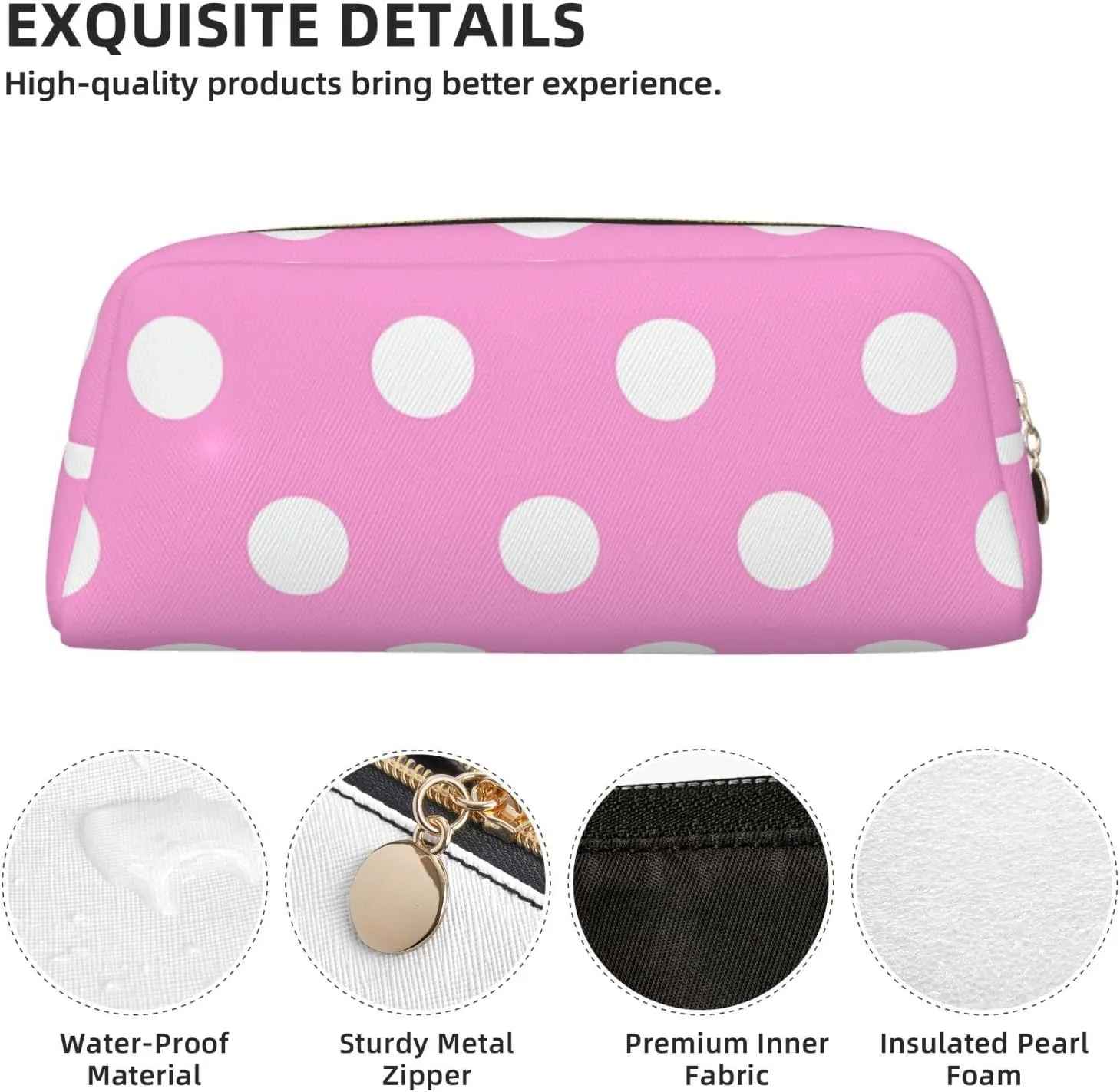 Pink Polka Dots Makeup Bag for Women Men Pencil Pouch Travel Small Cosmetic Bag Zippered Toiletry Bags Aesthetic Pen Bags Leather Coin Pouch Purse