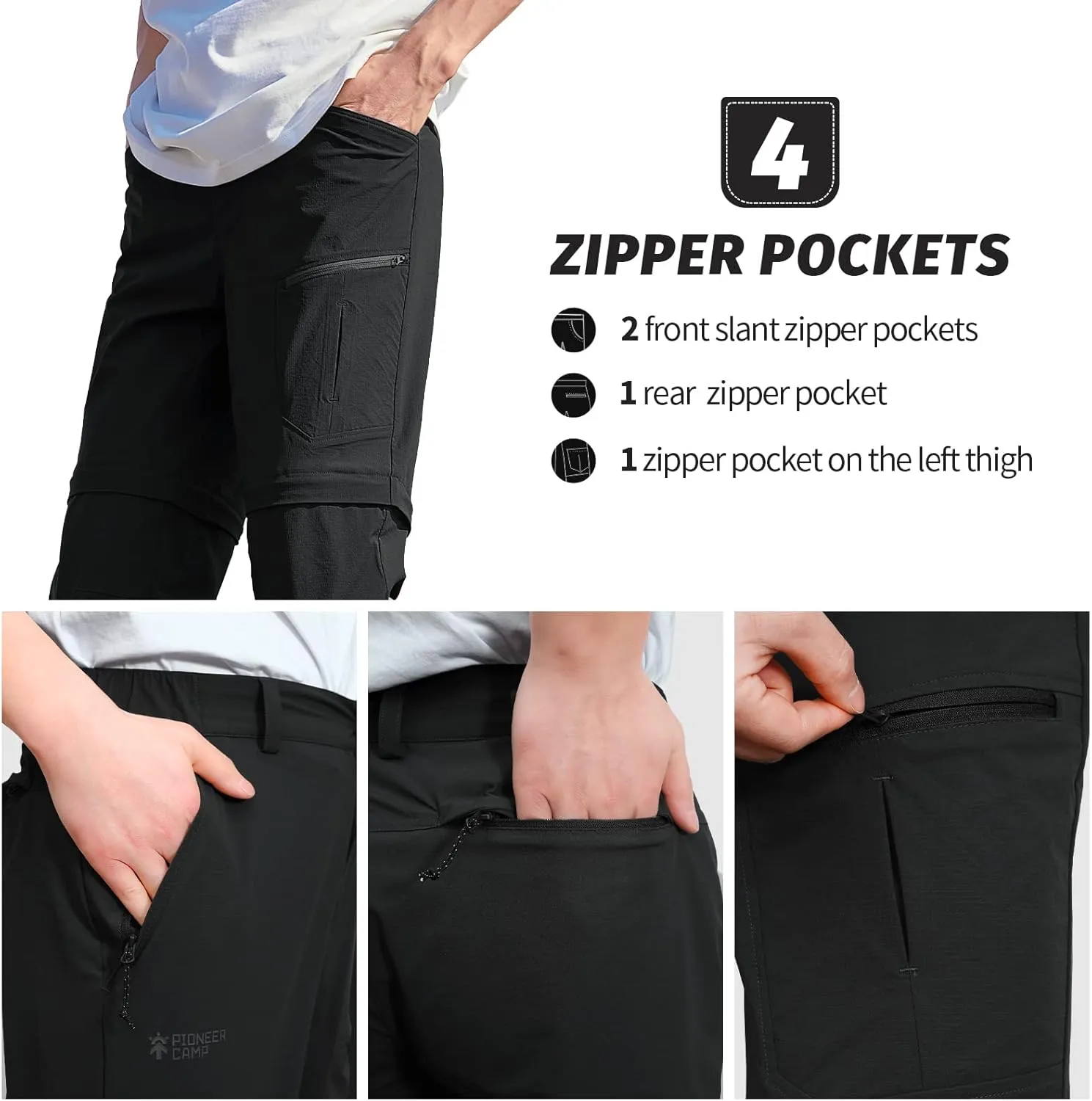 Pioneer Camp Men's Outdoor Convertible Hiking Pants Waterproof Quick Dry Fishing Pant Zip Off Work Trousers
