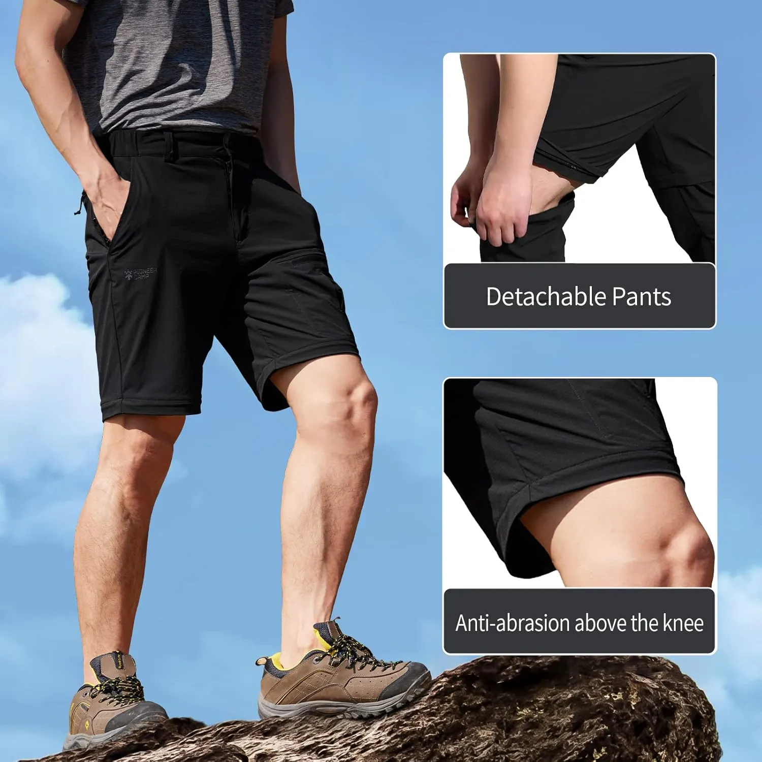 Pioneer Camp Men's Outdoor Convertible Hiking Pants Waterproof Quick Dry Fishing Pant Zip Off Work Trousers