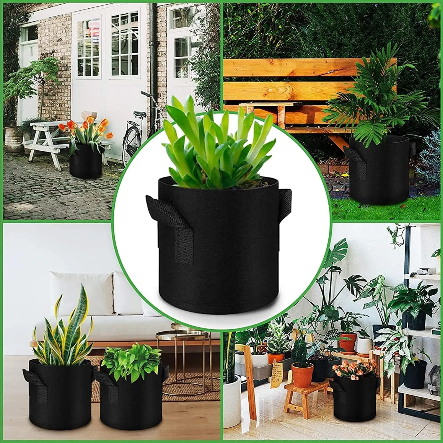Plant Grow Bags 10 Gallon 5 Packs Planter Pot, Thickest Aeration 300G Non-Woven Fabric, Reinforced Handles for Weatherproof Nursery Pot, Enhanced Double Seam
