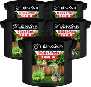 Plant Grow Bags 10 Gallon 5 Packs Planter Pot, Thickest Aeration 300G Non-Woven Fabric, Reinforced Handles for Weatherproof Nursery Pot, Enhanced Double Seam