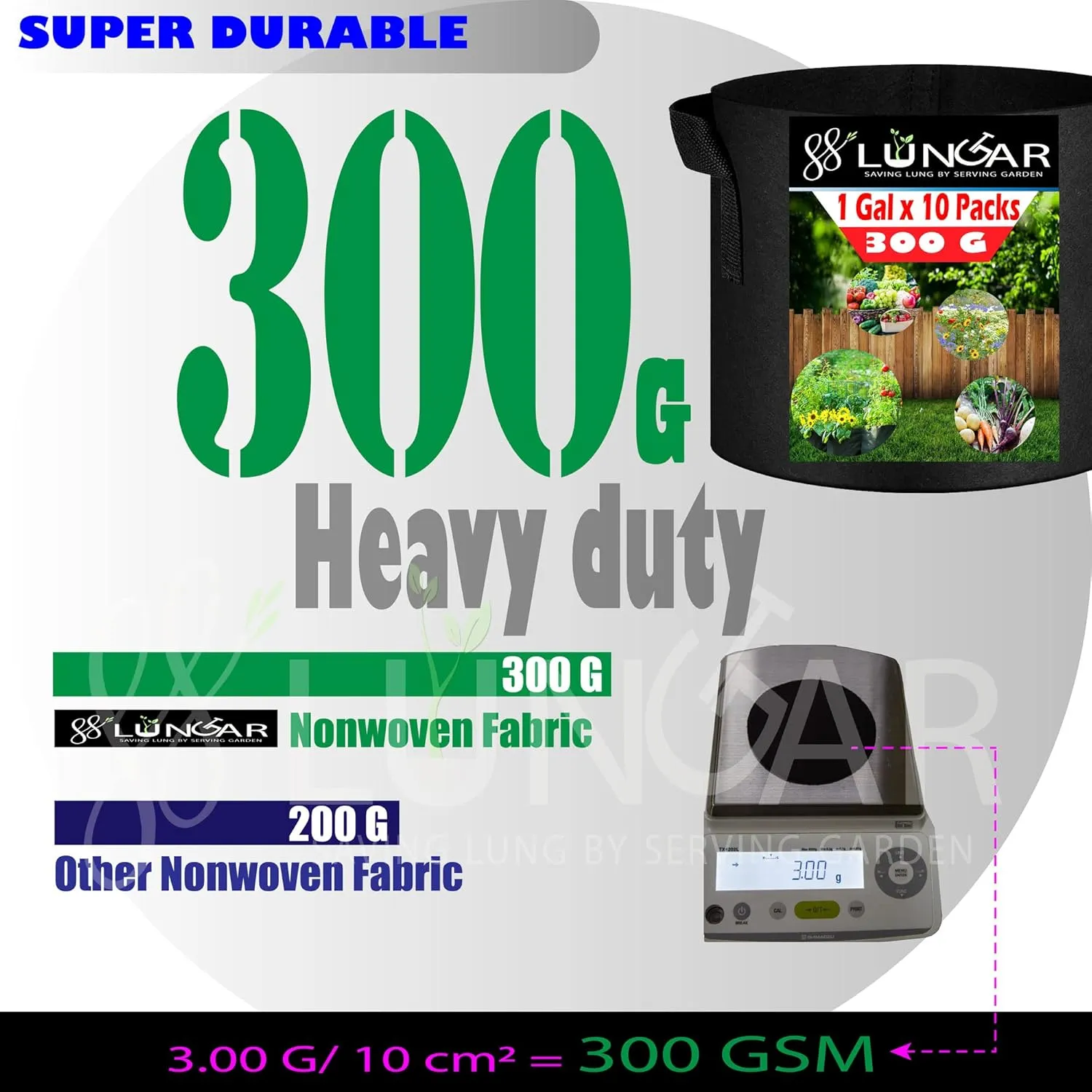 Plant Grow Bags 10 Gallon 5 Packs Planter Pot, Thickest Aeration 300G Non-Woven Fabric, Reinforced Handles for Weatherproof Nursery Pot, Enhanced Double Seam