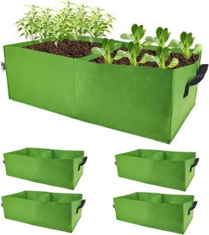 Plant Grow Bags, 5 Pack Fabric Raised Planting Bads, 2 Holes Rectangle Grow Bag, 10 Gallon Breathable Potato Tomato Planter Pots for Outdoor Vegetables Plant Flowers (Green(1mm))