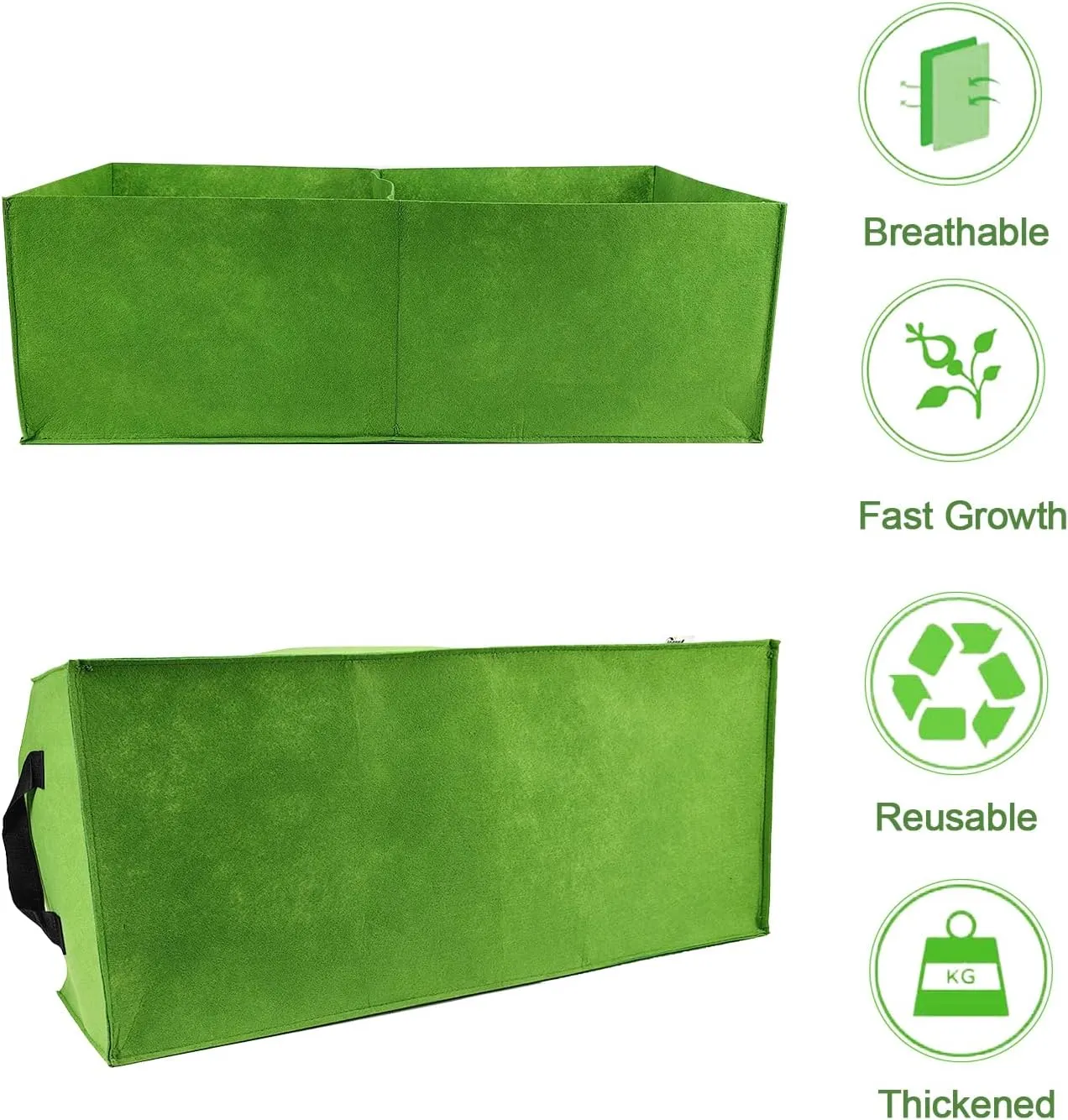 Plant Grow Bags, 5 Pack Fabric Raised Planting Bads, 2 Holes Rectangle Grow Bag, 10 Gallon Breathable Potato Tomato Planter Pots for Outdoor Vegetables Plant Flowers (Green(1mm))