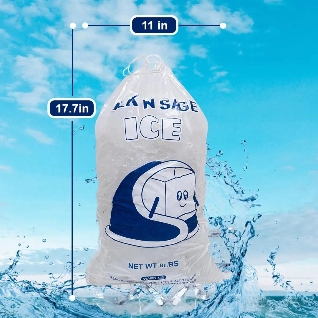 Plastic Ice Bags 8 lb with Cotton Drawstring, Ice Bags for Ice Machine, 35 Micron Heavy Duty Ice Bags Reusable. pack of 400