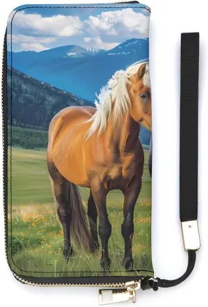 Playful Horses In The Valley Coin Purse PU Leather Change Purse Wristlet Credit Card Holder Wallet for Women