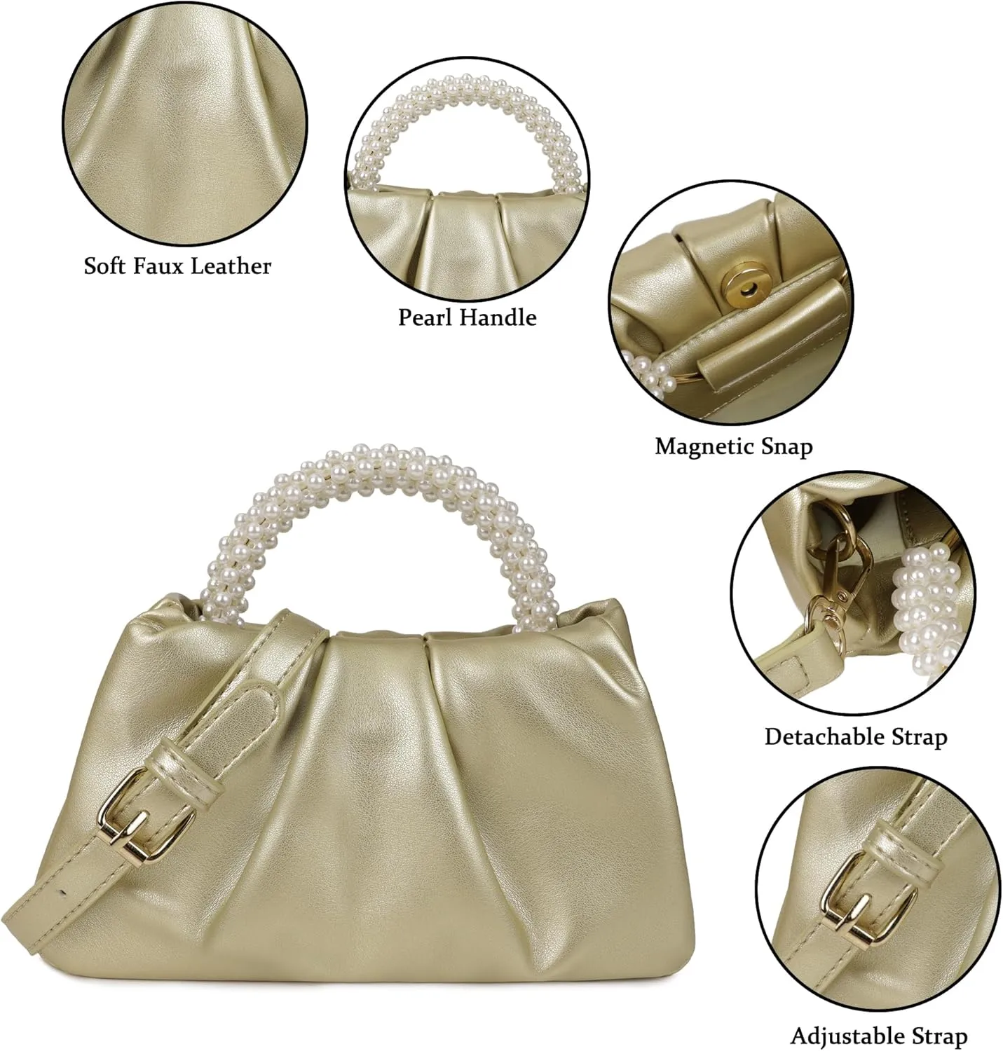 Pleated Clutch Purses for Women Soft Leather Evening Bag Pearl Handbags for Wedding Bridal Party Prom