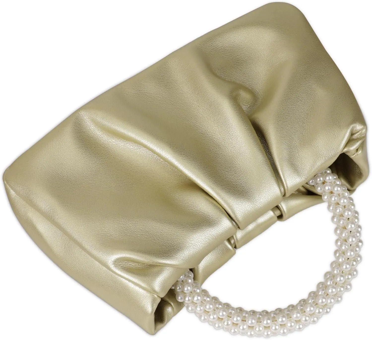 Pleated Clutch Purses for Women Soft Leather Evening Bag Pearl Handbags for Wedding Bridal Party Prom