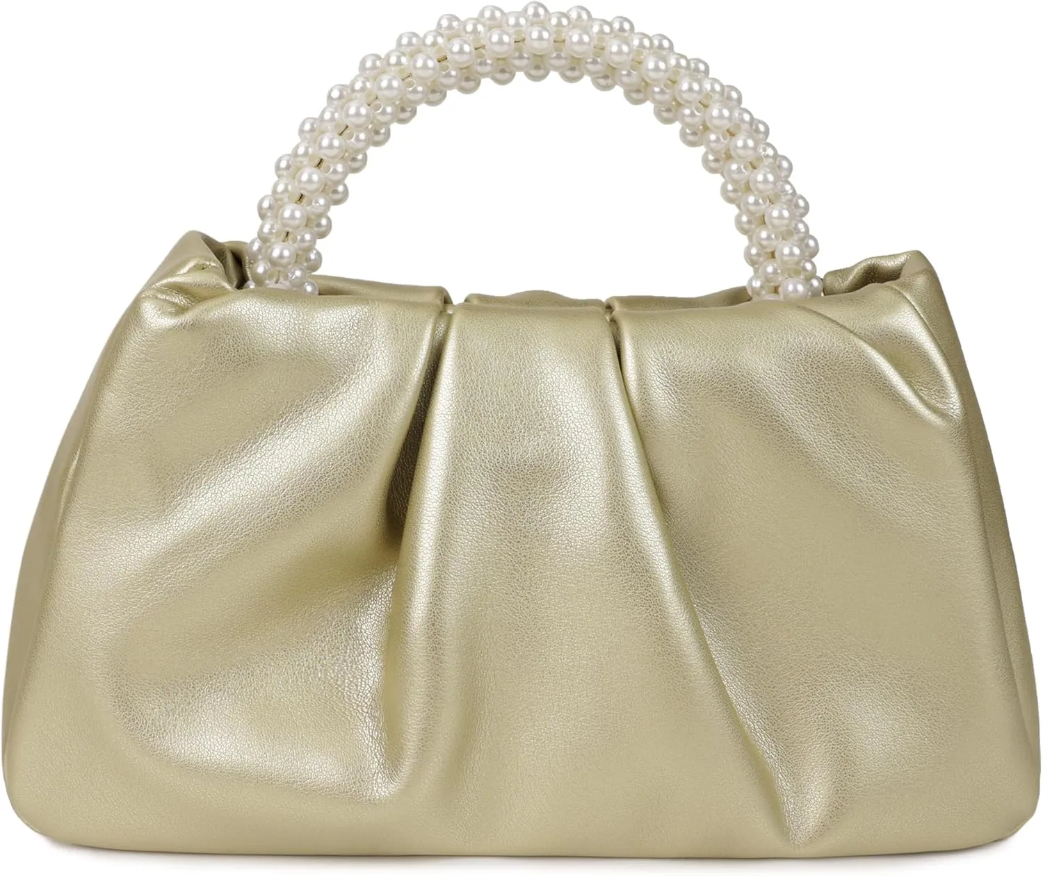 Pleated Clutch Purses for Women Soft Leather Evening Bag Pearl Handbags for Wedding Bridal Party Prom