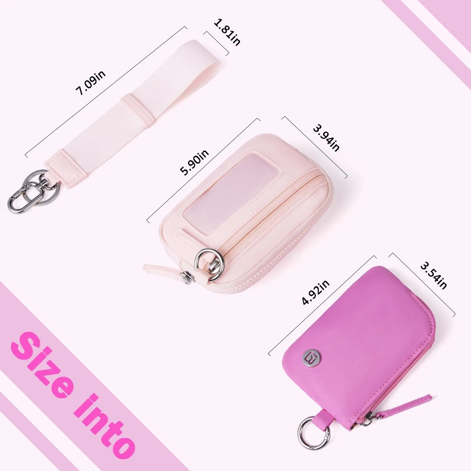 POIUGOYA Keychain Wristlet Wallet,Dual Pouch Wristlet Portable,Nylon RFID Coin Purse Small Wallet with key ring,ID Window
